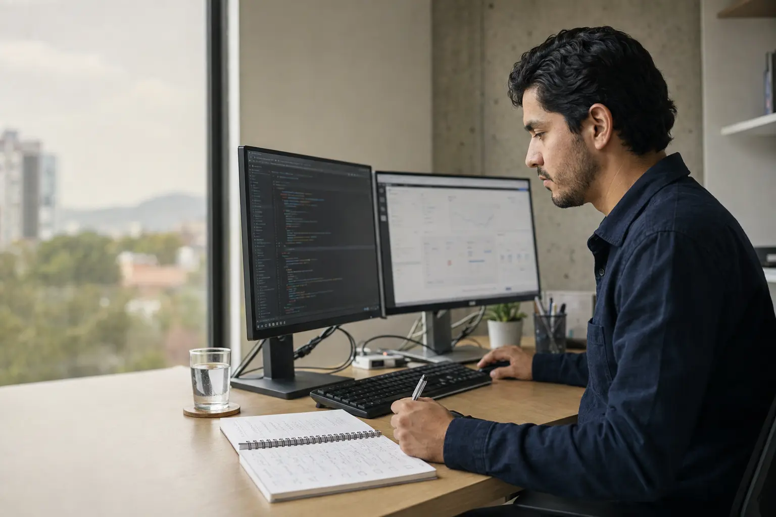 Profesional revisa código y el funcionamiento de una aplicación existente